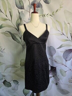 AQUA BLUES | Mini Slip Dress w/ Subtle Jacquard Detail in Black sz M